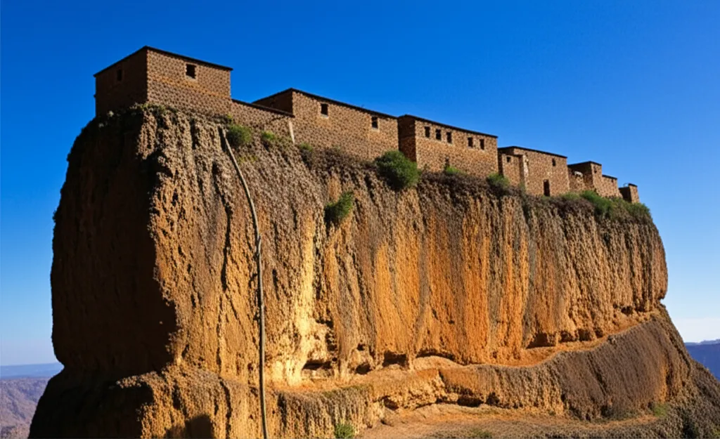 Debre Damo monastery perched on a sheer cliff, accessed only by rope