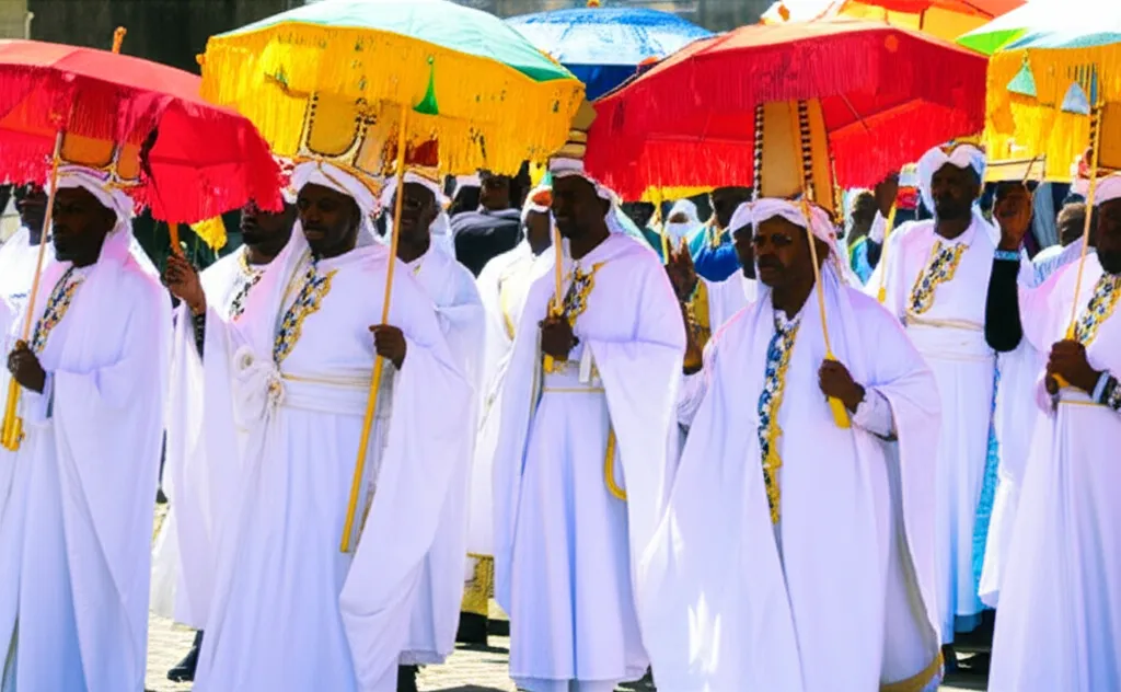 The Timkat procession with tabots carried through the streets during Epiphany